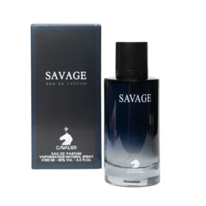 جعبه و شیشه عطر ادکلن ساواج کاوالیر مردانه با رایحه‌ای خنک و تلخ
