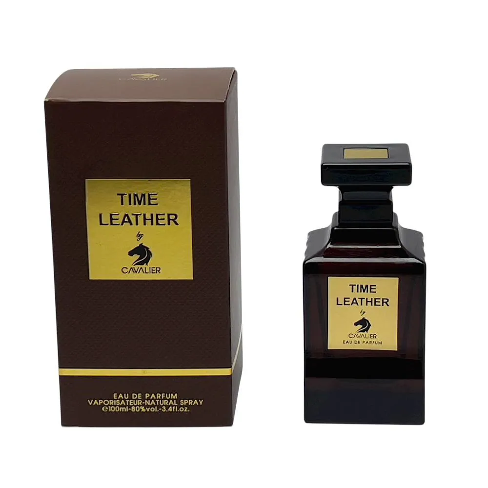 عطر ادکلن تایم لدر کاوالیر | Cavalier Time Leather Bottle جعبه و شیشه عطر ادکلن تایم لدر کاوالیر نسخه شرکتی و مشابه تام فورد توسکان لدر